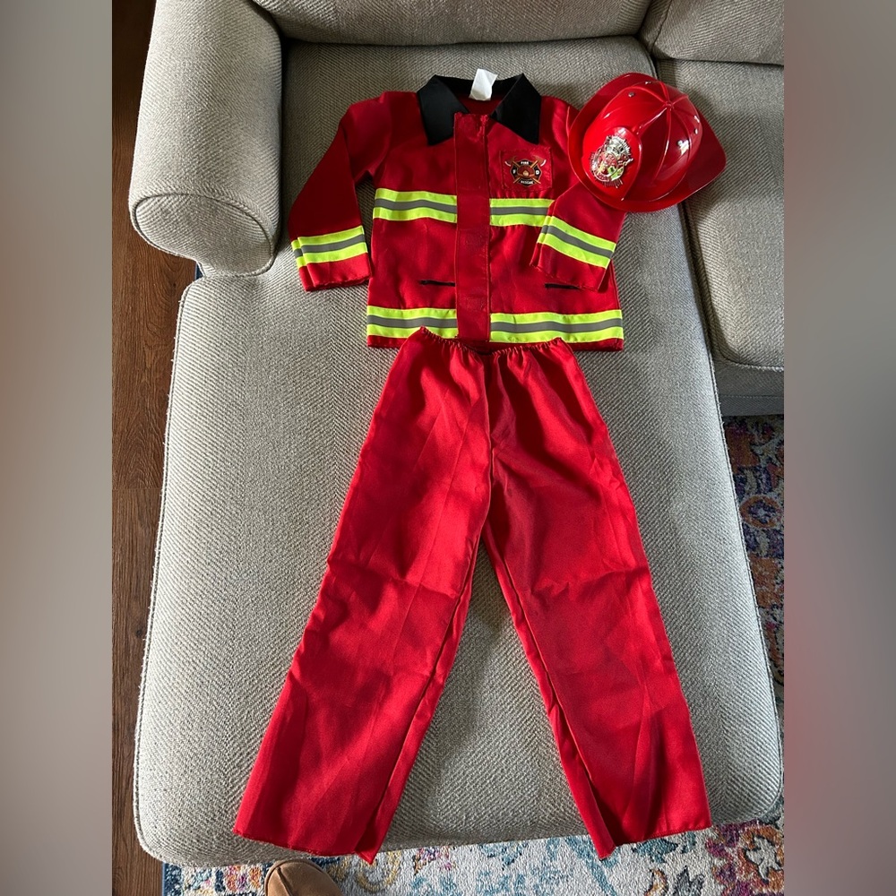 Red Firefighter Toddler Costume with Yellow Stripes